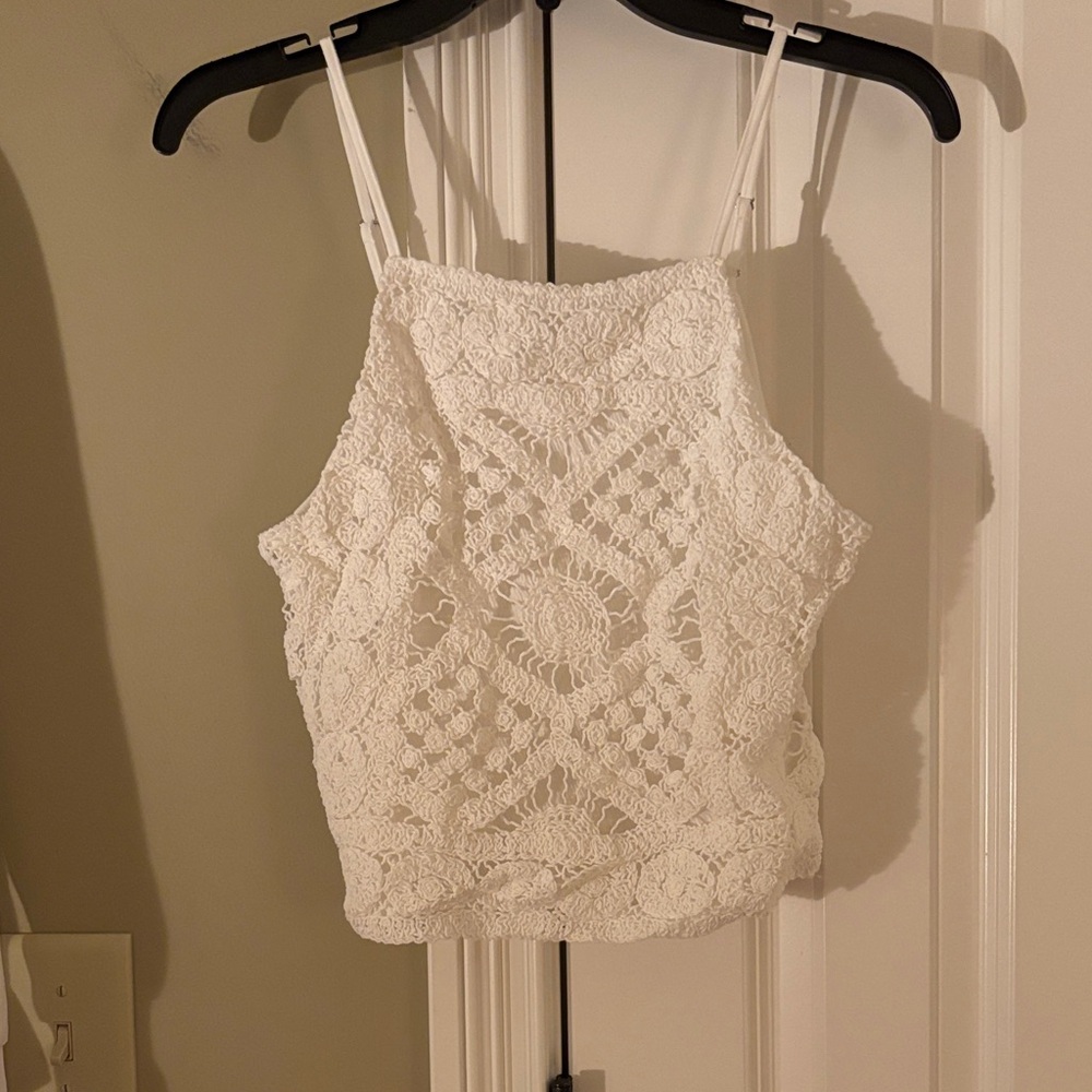 Love on a Hanger White Lace Crop Top